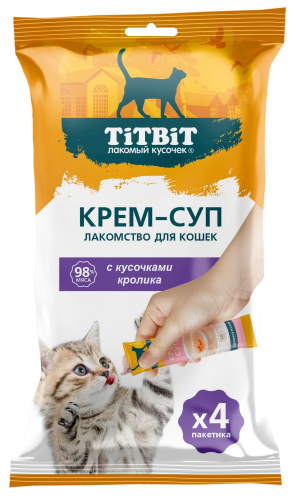 картинка ТитБит (TiTBiT)  д/кош Крем-суп с кусочками кролика (10 гр.* 4 упак) от магазина Зоокалуга