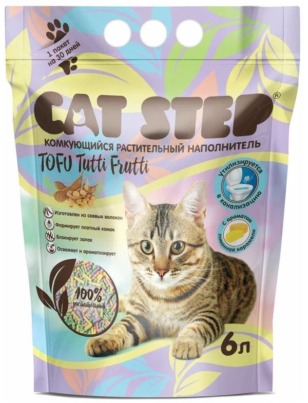картинка Кэт Стэп Tofu Tutti Frutti (Cat Step) наполнитель комкующийся растительный, 6 л. от магазина Зоокалуга