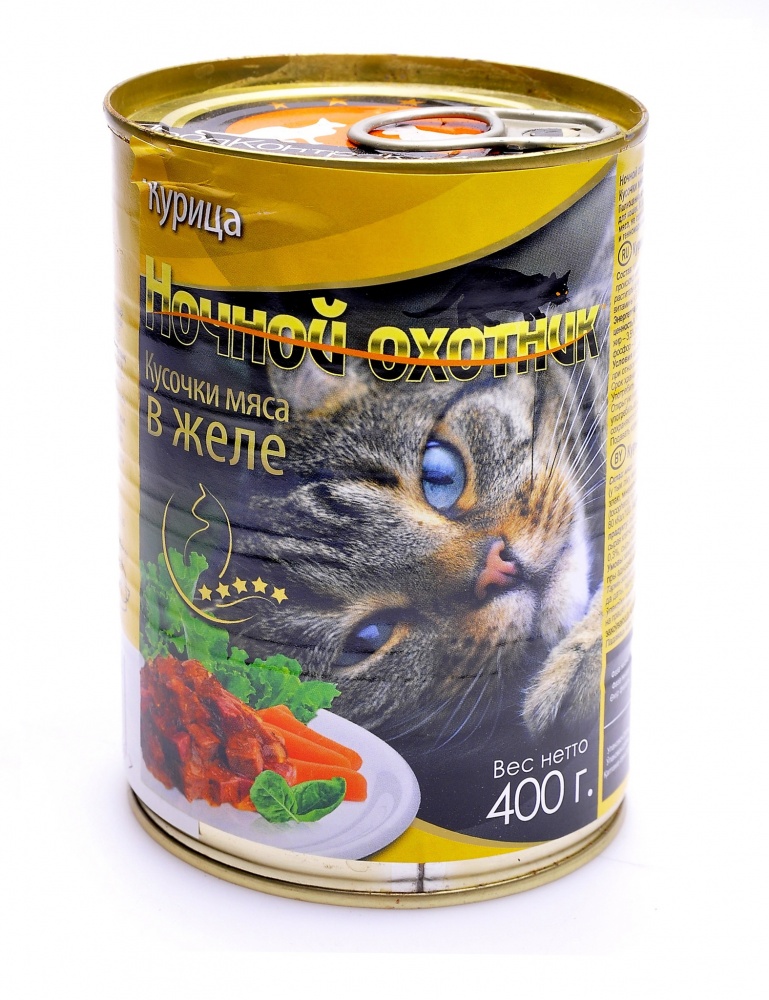 картинка Ночной охотник консервированный корм для кошек, курица в желе, 400 гр. от магазина Зоокалуга