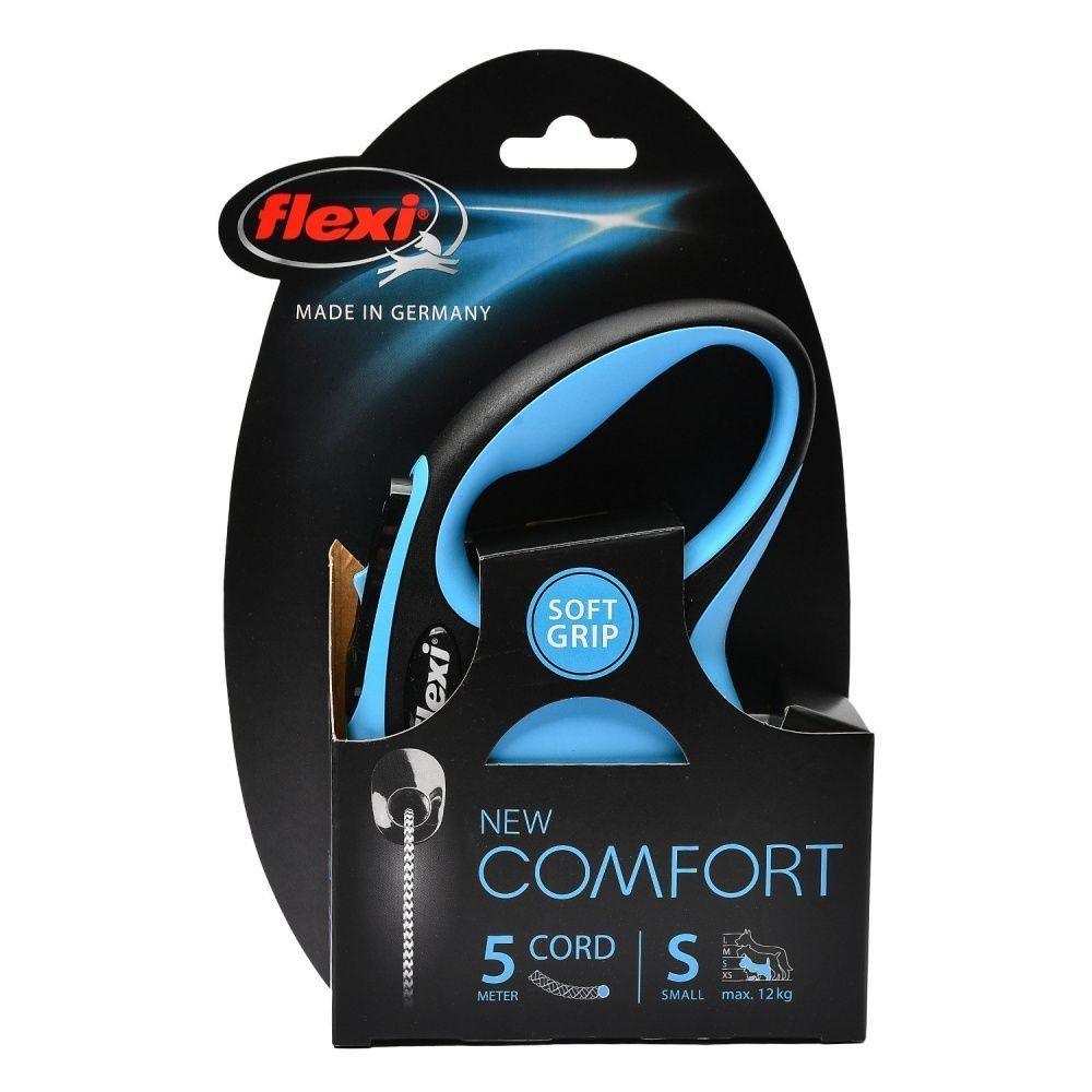 картинка Рулетка Флекси (Flexi New Comfort S) для собак до 12 кг., трос, 5 метров, голубая от магазина Зоокалуга