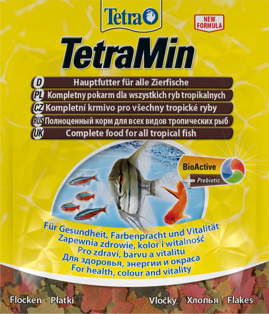 картинка Тетра (Tetra Min) основной корм для аквариумных рыбок, хлопья, 12 гр. от магазина Зоокалуга