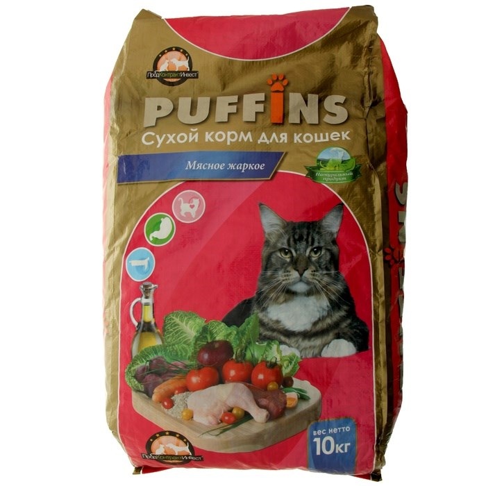 картинка Сухой корм Пуффинс (Puffins) для кошек, мясное жаркое, 10 кг. от магазина Зоокалуга