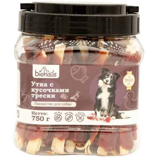 картинка БИОХАУС лак д/соб Утка с кусочками трески 750гр от магазина Зоокалуга
