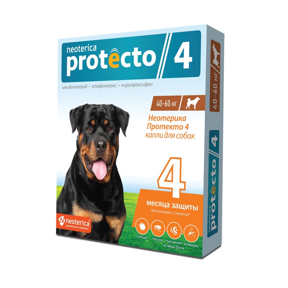 картинка Капли на холку Протекто (Neoterica Protecto) против блох и клещей для собак весом 40-60 кг. от магазина Зоокалуга