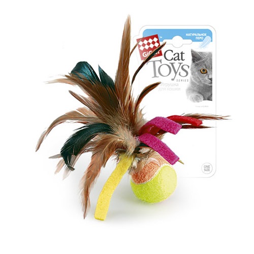 картинка Игрушка для кошек ГиГви (GiGwi) - мячик с перьями, 6 см  от магазина Зоокалуга