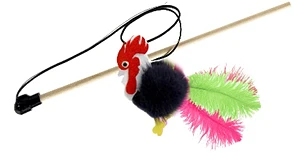 картинка Игрушка д/к GoSi Удочка "Петух Виссарион" натуральная норка от магазина Зоокалуга