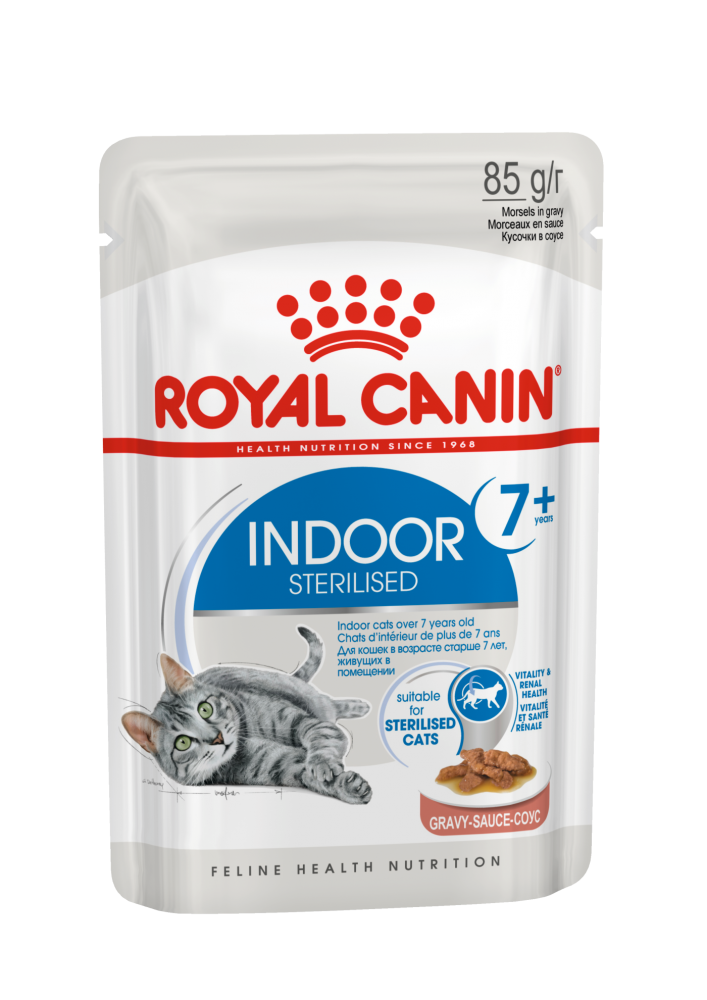 картинка Роял Канин Индор 7+ (Royal Canin Indor 7+) корм консервированный для домашних кошек старше 7 лет, соус, 85 гр. от магазина Зоокалуга