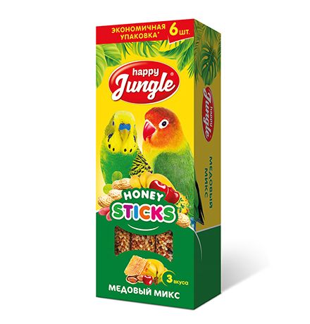 картинка Хэппи Джангл (Happy Jungle) лакомство - палочки для птиц, медовый микс, 6 шт. от магазина Зоокалуга