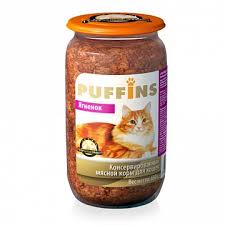 картинка Консервированный корм Пуффинс (Puffins) для кошек, ягненок, (стеклянная банка), 650 гр. от магазина Зоокалуга