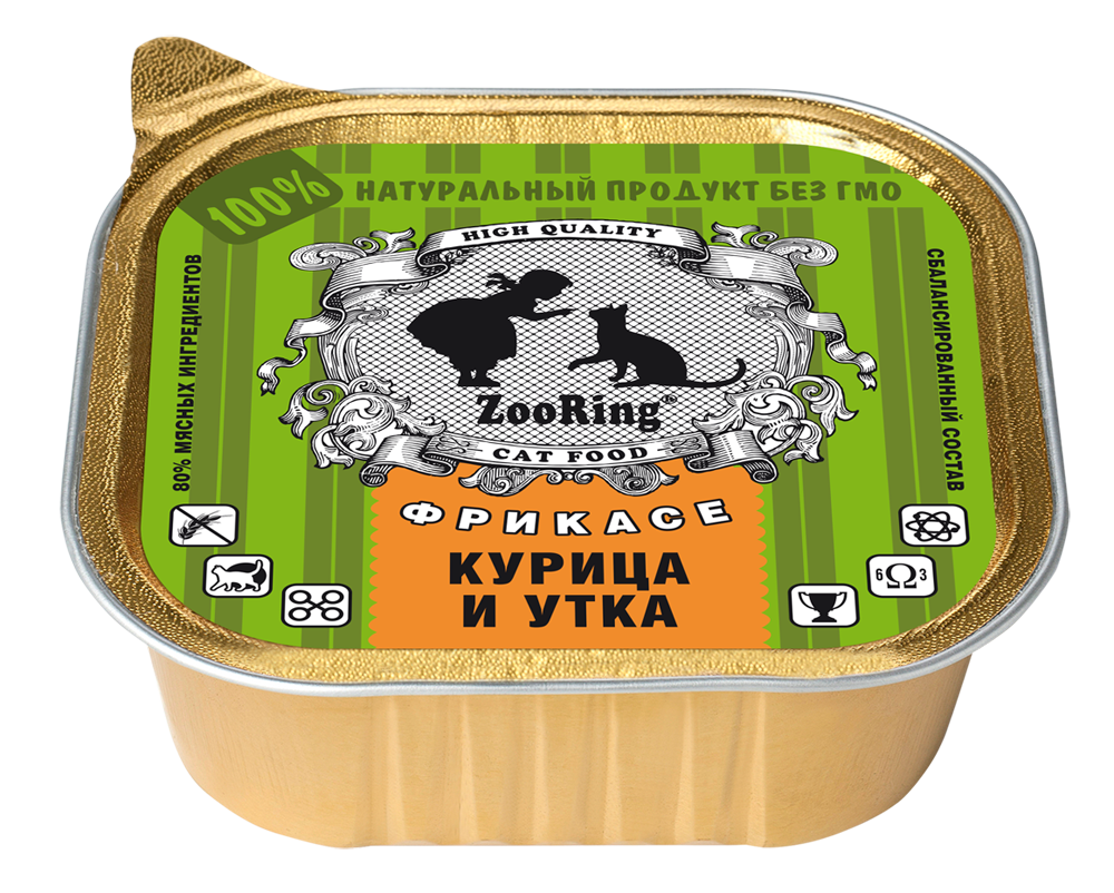 картинка ЗооРинг консервированный корм для кошек, кусочки в желе, Курица/утка, 100 гр. от магазина Зоокалуга