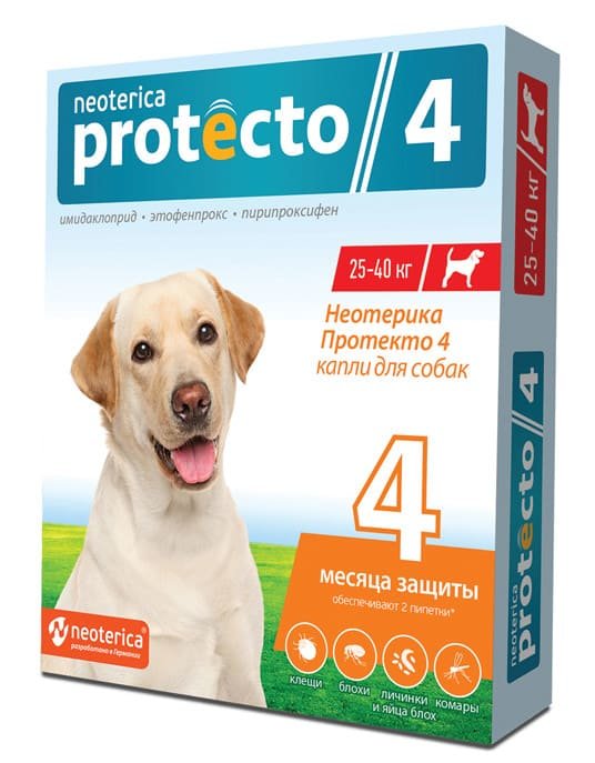 картинка Капли на холку Протекто (Neoterica Protecto) против блох и клещей для собак весом 25-40 кг. от магазина Зоокалуга