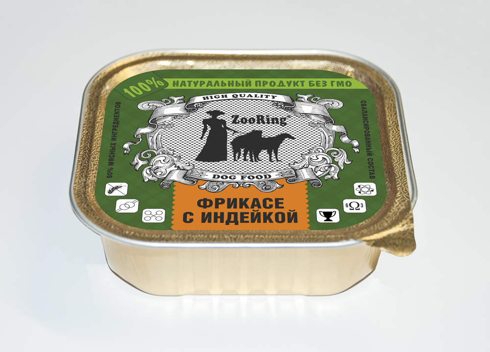 картинка Зооринг консервированный корм (Zooring) для собак, Фрикасе с индейкой,  желе, 100 гр. от магазина Зоокалуга