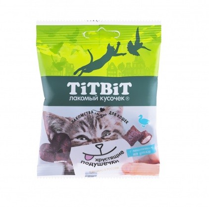 картинка Хрустящие подушечки ТитБит (TiTBiT) для кошек с паштетом из утки, 30 гр. от магазина Зоокалуга