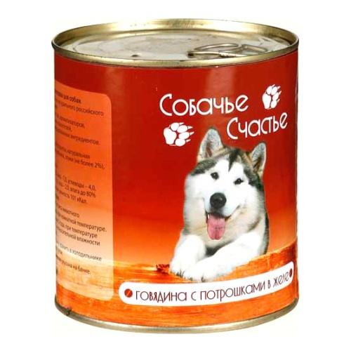картинка Собачье Счастье консервированный корм для собак, говядина/потрошки, 750 гр. от магазина Зоокалуга
