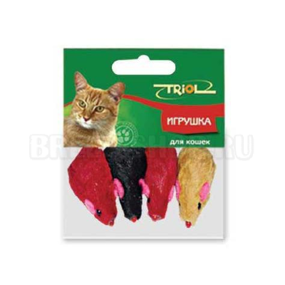 картинка Игрушка Триол (Triol) для кошек - мышь погремушка цветная,  4 шт. от магазина Зоокалуга