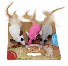 картинка Игрушка д/к Догман Мышка тканев с кош.мятой и пером 3шт 5см  от магазина Зоокалуга