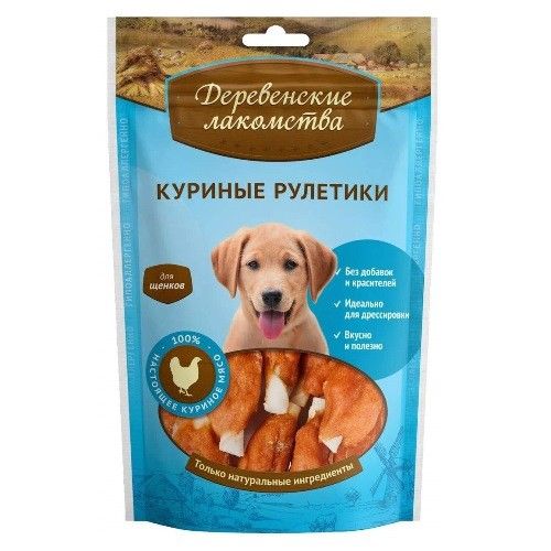 картинка ДЕРЕВ.ЛАКОМ. д/щен Рулетики куриные 90гр  от магазина Зоокалуга