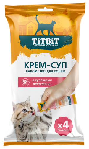 картинка ТитБит (TiTBiT)  д/кош Крем-суп с кусочками телятины (10 гр.* 4 упак) от магазина Зоокалуга