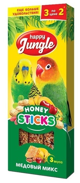 картинка Хэппи Джангл (Happy Jungle) лакомство - палочки для птиц, медовый микс, 3 шт. от магазина Зоокалуга