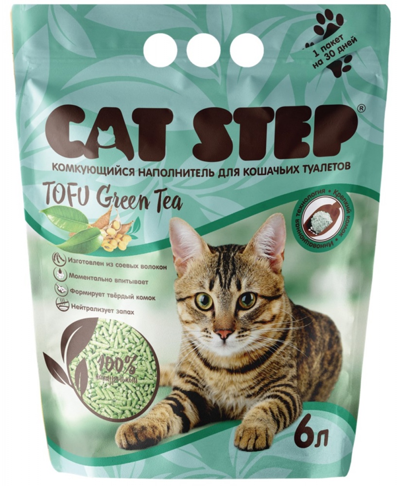 картинка  Кэт Стэп Tofu Green Tea (Cat Step) наполнитель комкующийся растительный для кошек, аромат зеленого чая, 6 л. от магазина Зоокалуга