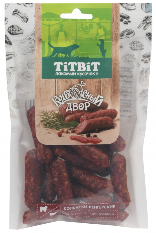 картинка ТитБит (TitBit) колбаски Венские с говядиной для собак, Колбасный двор, 80 гр. от магазина Зоокалуга