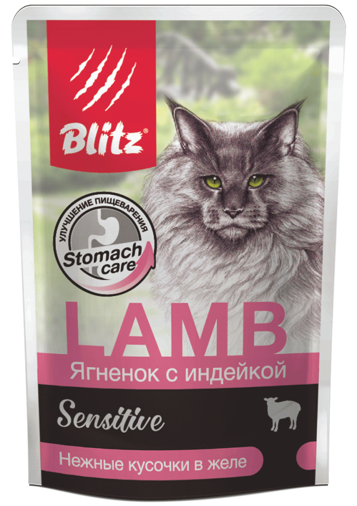 картинка Блитц (Blitz) 85 гр. пауч для кошек, Ягненок/индейка, в желе 1*24 от магазина Зоокалуга