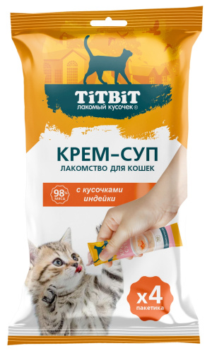 картинка ТитБит (TiTBiT)  д/кош Крем-суп с кусочками индейки. (10 гр.* 4 упак) от магазина Зоокалуга