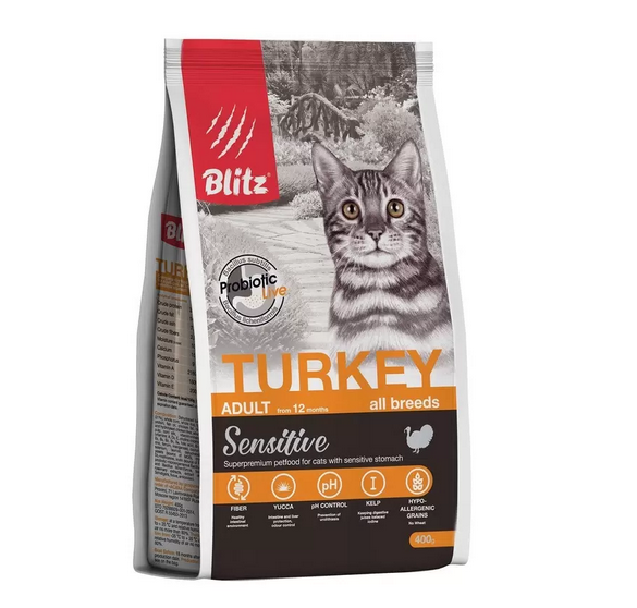 картинка Блитц (Blitz) 0,4 кг. сухой корм для кошек, Индейка от магазина Зоокалуга
