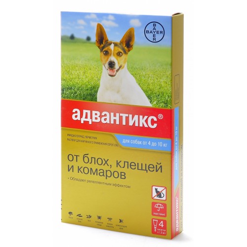 картинка Адвантикс (Advantix) капли на холку от блох и клещей для собак весом 4-10 кг,1 мл. от магазина Зоокалуга
