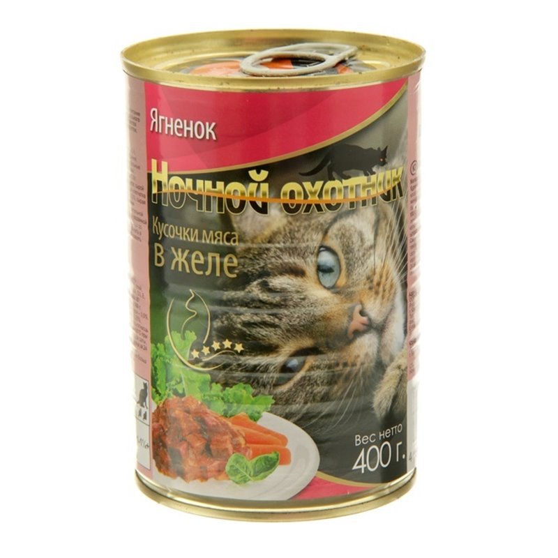 картинка Ночной охотник консервированный корм для кошек, ягненок в желе, 400 гр. от магазина Зоокалуга