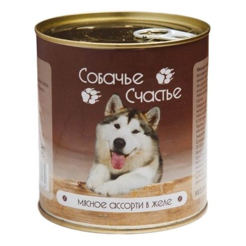 картинка Собачье Счастье консервированный корм для собак, мясное ассорти, 750 гр. от магазина Зоокалуга
