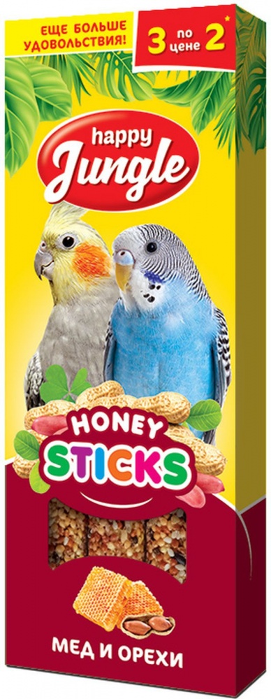 картинка Хэппи Джангл (Happy Jungle) лакомство -  палочки для птиц, мед и орехи, 3 шт. от магазина Зоокалуга