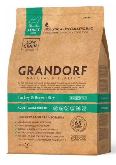 картинка Грандорф Дог (GRANDORF) сухой корм для собак крупных пород, Индейка/рис, 3 кг. от магазина Зоокалуга