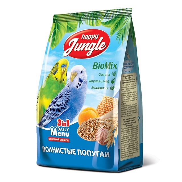 картинка Хэппи Джангл (Happy Jungle) корм для волнистых попугаев во время линьки, 500 гр. от магазина Зоокалуга
