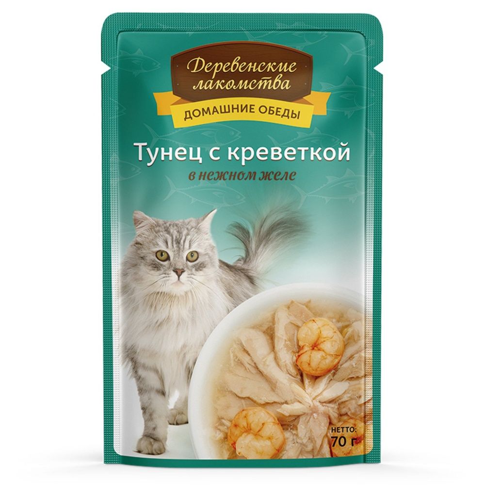 картинка ДЕРЕВ.ЛАКОМ 70г пауч д/кош Тунец/креветка в нежном желе 1*12 от магазина Зоокалуга