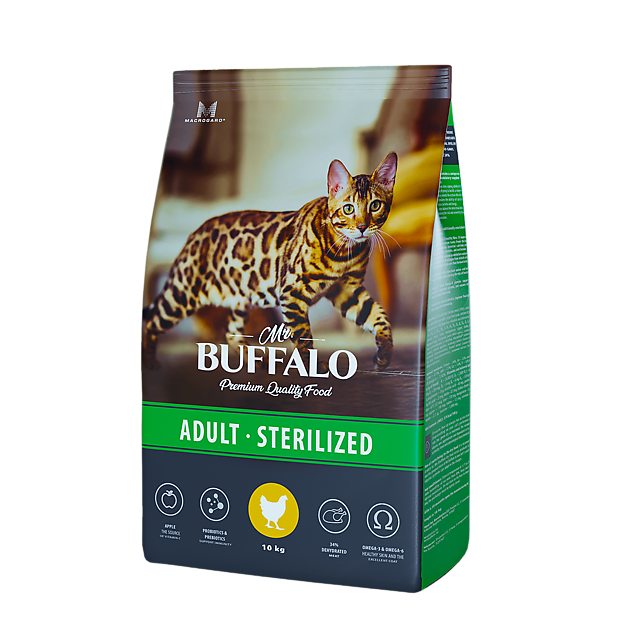 картинка Мистер Баффало (Mr. Buffalo) сухой корм для кастрированных котов и стерилизованных кошек, курица, 10 кг. от магазина Зоокалуга