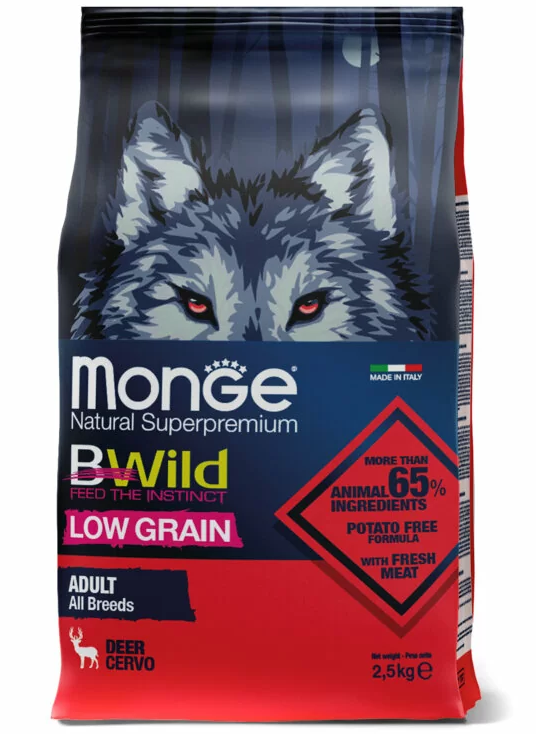 картинка Монж (Monge) сухой корм низкозерновой для собак всех пород, мяса оленя, 2,5 кг. от магазина Зоокалуга