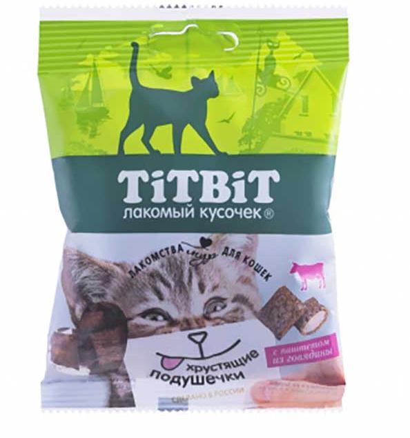 картинка Хрустящие подушечки ТитБит (TiTBiT) для кошек с паштетом из говядины, 30 гр. от магазина Зоокалуга