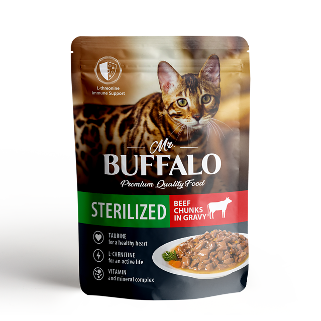 картинка Мистер Баффало (Mr. Buffalo) консервированный корм для стерилизованных кошек, говядина в соусе, 85 гр. от магазина Зоокалуга