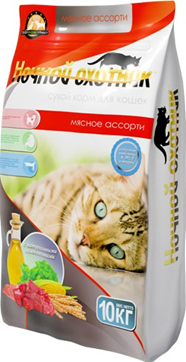 картинка Сухой корм Ночной охотник для взрослых  кошек, мясное ассорти, 10 кг. от магазина Зоокалуга