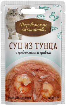 картинка Деревенские лакомства суп для кошек, тунец/креветки/краб, 35 гр. от магазина Зоокалуга