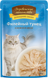 картинка ДЕРЕВ.ЛАКОМ 70г пауч д/кош Филейный тунец в нежном желе 1*12 от магазина Зоокалуга
