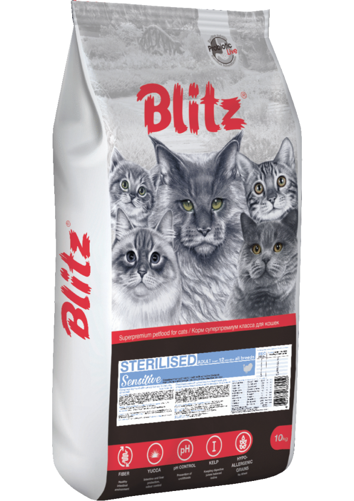 картинка Блитц (Blitz) 10 кг. сухой для стерилизованных кошек, Индейка от магазина Зоокалуга