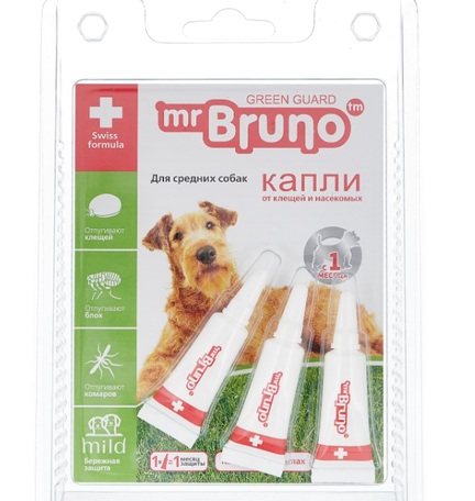 картинка Капли Мистер Бруно (Mr. Bruno) для ухода за шерстью и отпугивания насекомых для средних собак, 3 шт. от магазина Зоокалуга