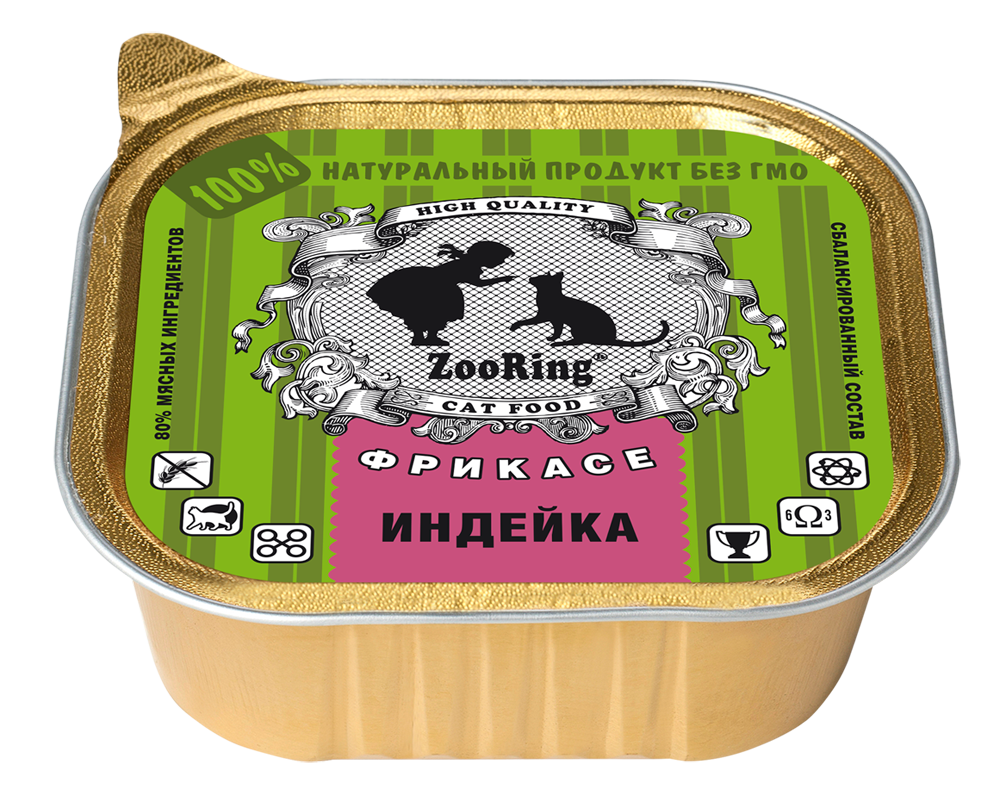 картинка ЗооРинг консервированный корм для кошек, кусочки в желе, Индейка, 100 гр. от магазина Зоокалуга