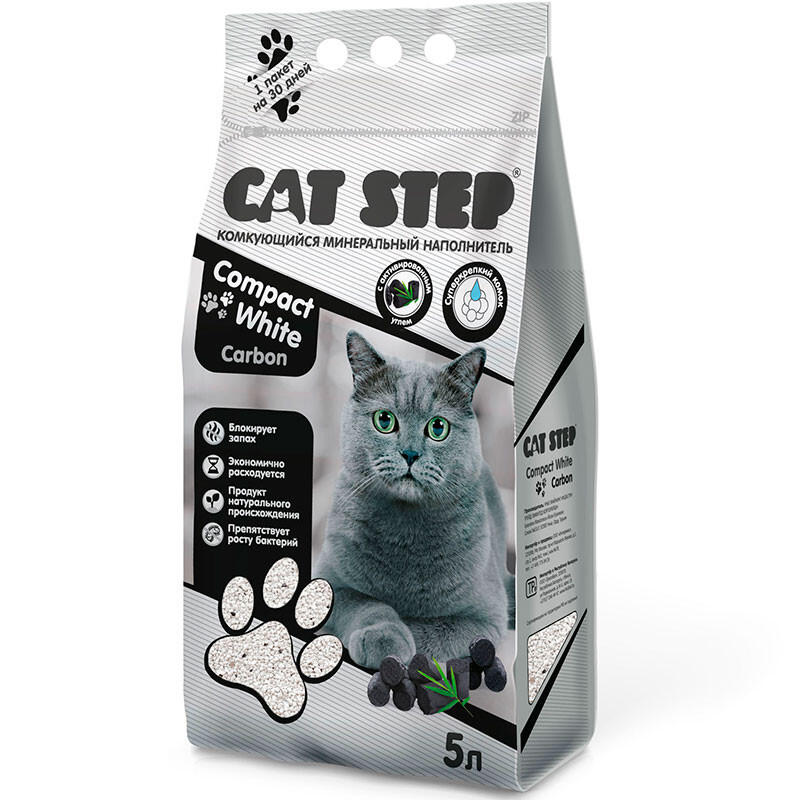 картинка Кэт Стэп Compact White Carbon (Cat Step) наполнитель комкующийся для кошек, 5 л. от магазина Зоокалуга