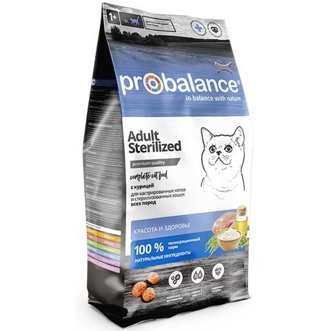 картинка Про Баланс (Pro Balance) сухой корм для стерилизованных кошек и кастрированных котов, курица, 0,4 кг. от магазина Зоокалуга