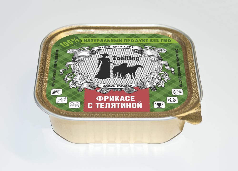 картинка Зооринг консервированный корм (Zooring) для собак, Фрикасе с телятиной, паштет, 100 гр. от магазина Зоокалуга