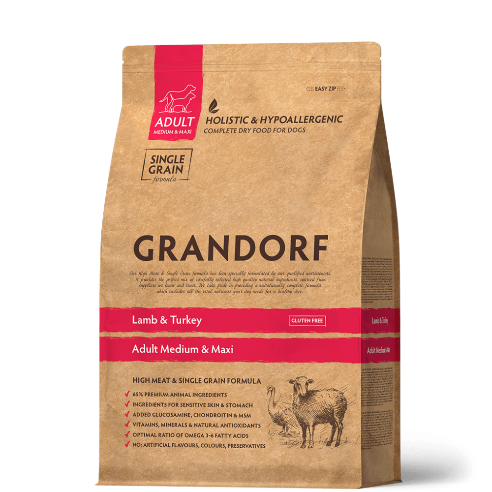 картинка Грандорф Дог (GRANDORF) сухой корм для собак средних и крупных пород, Ягненок/индейка, 3 кг. от магазина Зоокалуга