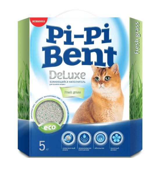 картинка ПиПи Бенд (PiPi Bent Deluxe) Делюкс Свежая трава наполнитель комкующийся для кошек, 5 кг. от магазина Зоокалуга
